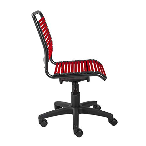 HomeRoots 18.12' X 24' X 37.21' Red Flat Bungie Cords Low Back Office Chair with Graphite Black Frame and Base