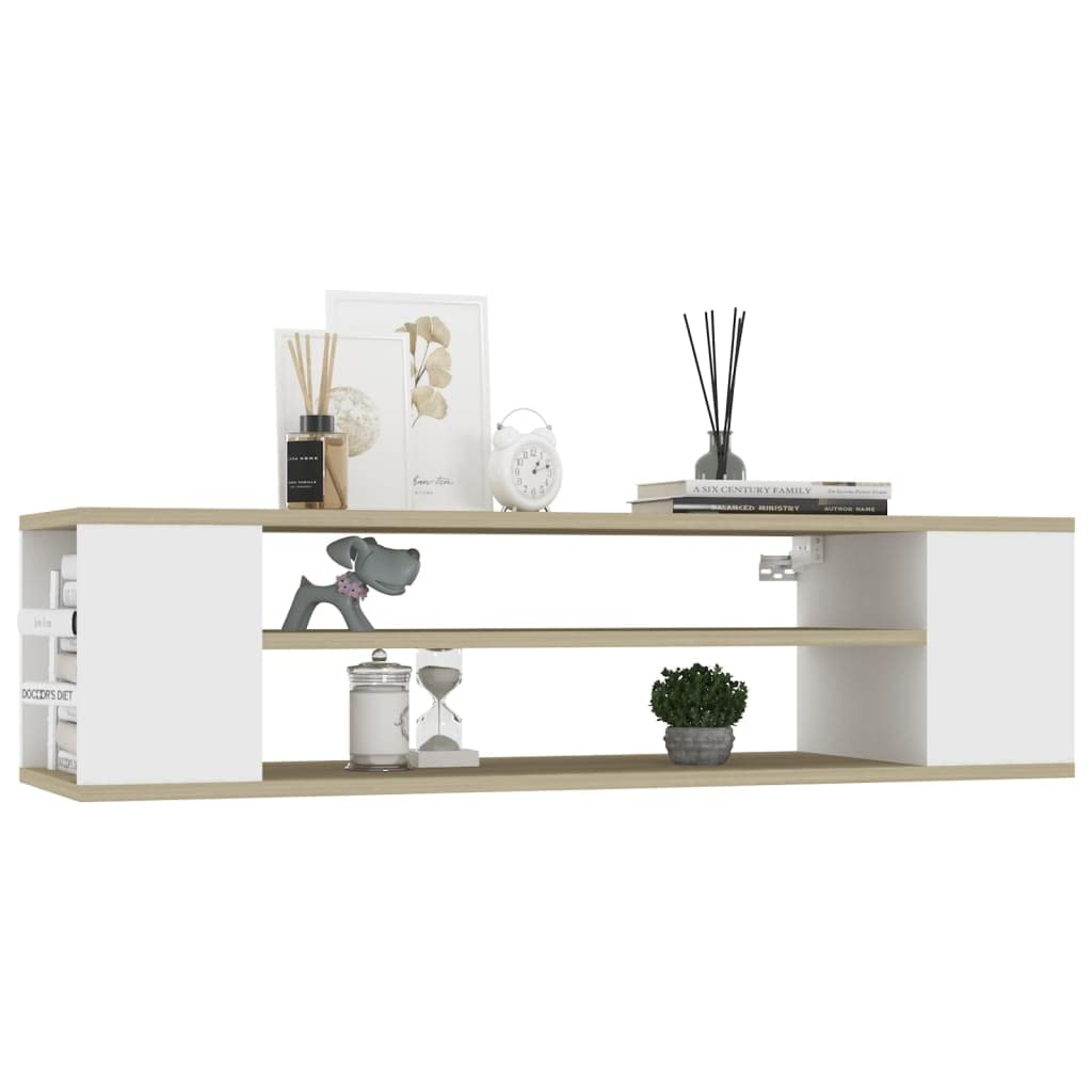 vidaXL Hanging TV Cabinet White and Sonoma Oak 39.4&quot;x12&quot;x10.4&quot; Chipboard