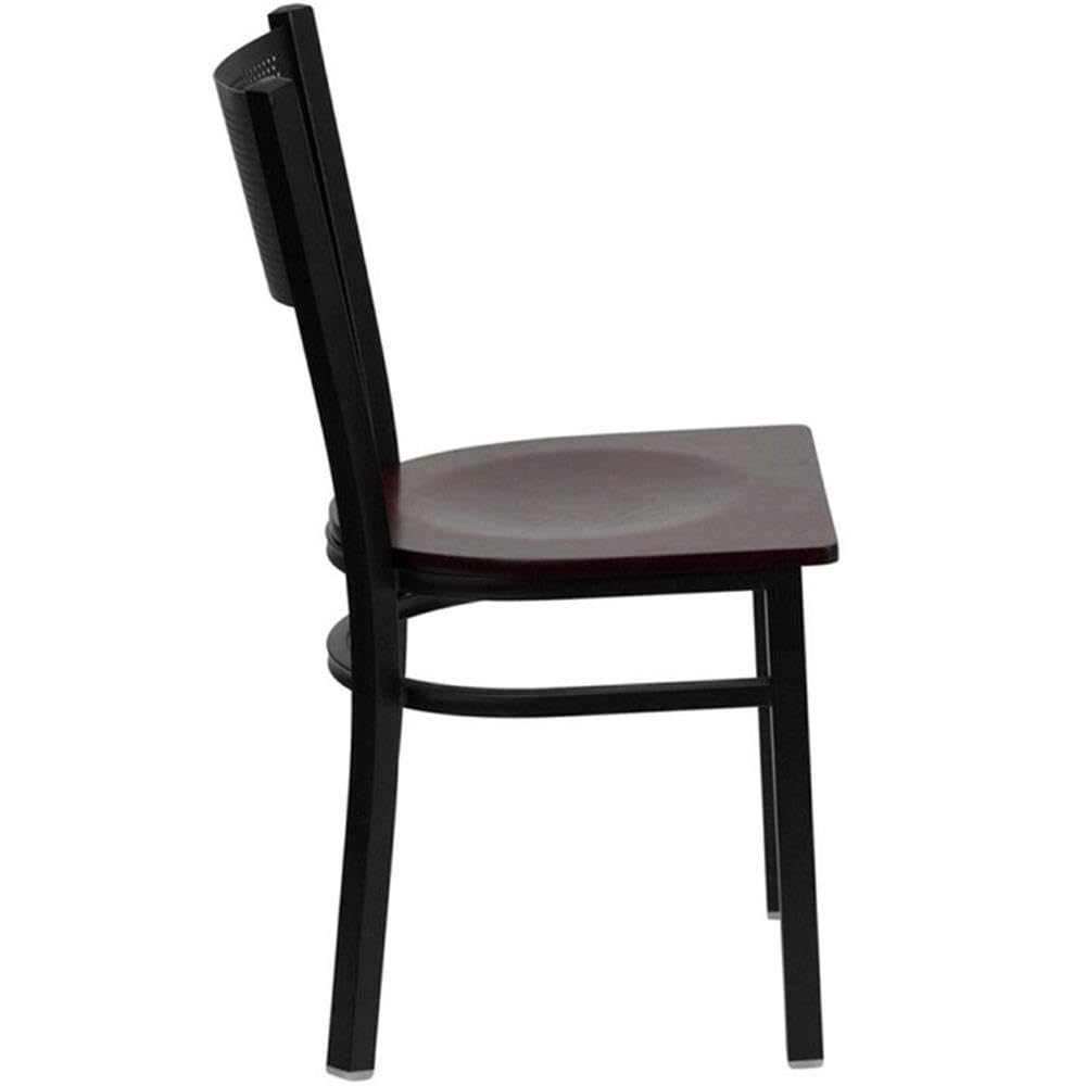 Flash Furniture Hercules Series Black Grid Back Metal Restaurant Chair - Mahogany Wood Seat