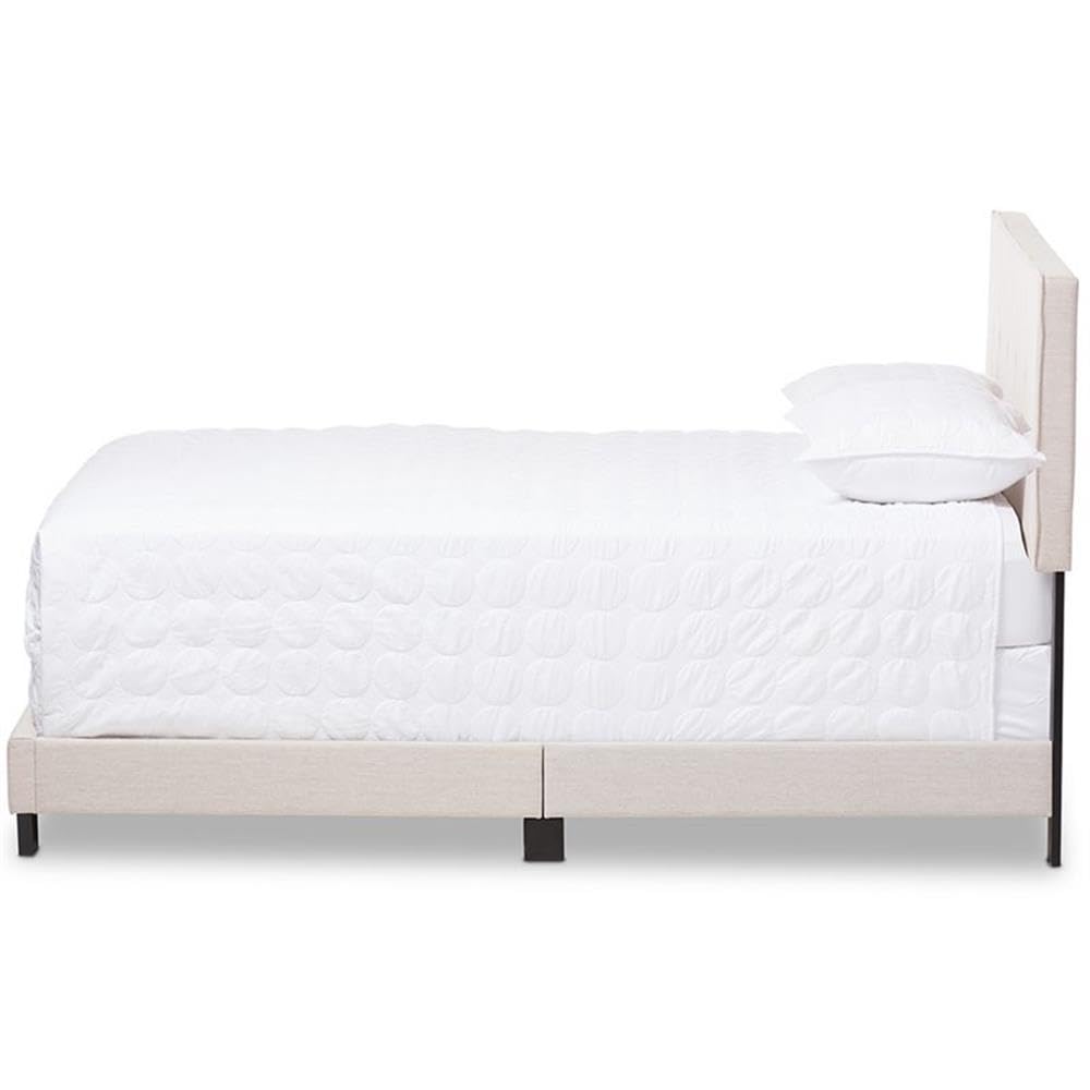Baxton Studio Hampton Modern and Contemporary Light Beige Fabric Upholstered Queen Size Bed Light Beige/Contemporary/Fabric Polyester 100%&quot;/Rubber Wood/MDF/Particle Board/Foam