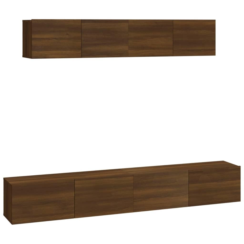 Vidaxl Tv Stand Set 4 Piece, Wall Mounted Entertainment Center, Tv Stand Console With Storage, Modern Style, Brown Oak Engineered Wood