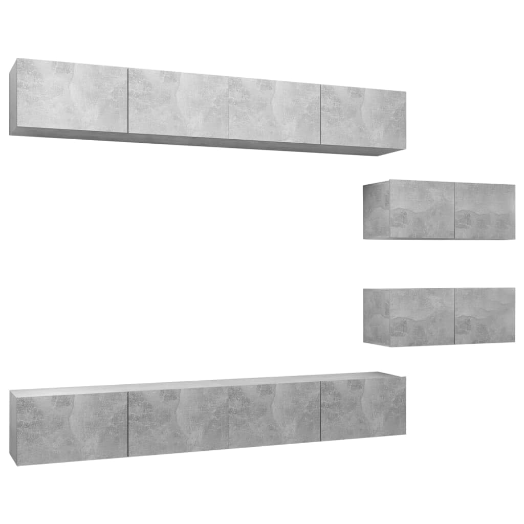 vidaXL TV Cabinet Set 6 Piece Living Room Bedroom Furniture HiFi Stereo Cabinet TV Stand Media Unit Entertainment Center Engineered Wood Concrete Gray