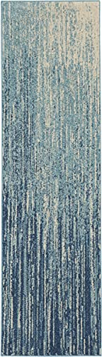 HomeRoots Navy/Light Blue 100% Polypropylene 2’ x 6’ Navy and Light Blue Abstract Runner Rug