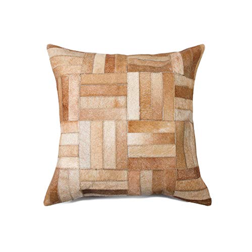 HomeRoots Kitchen 18' x 18' x 5' Hand Tufted Tan Parquet Cowhide Pillow