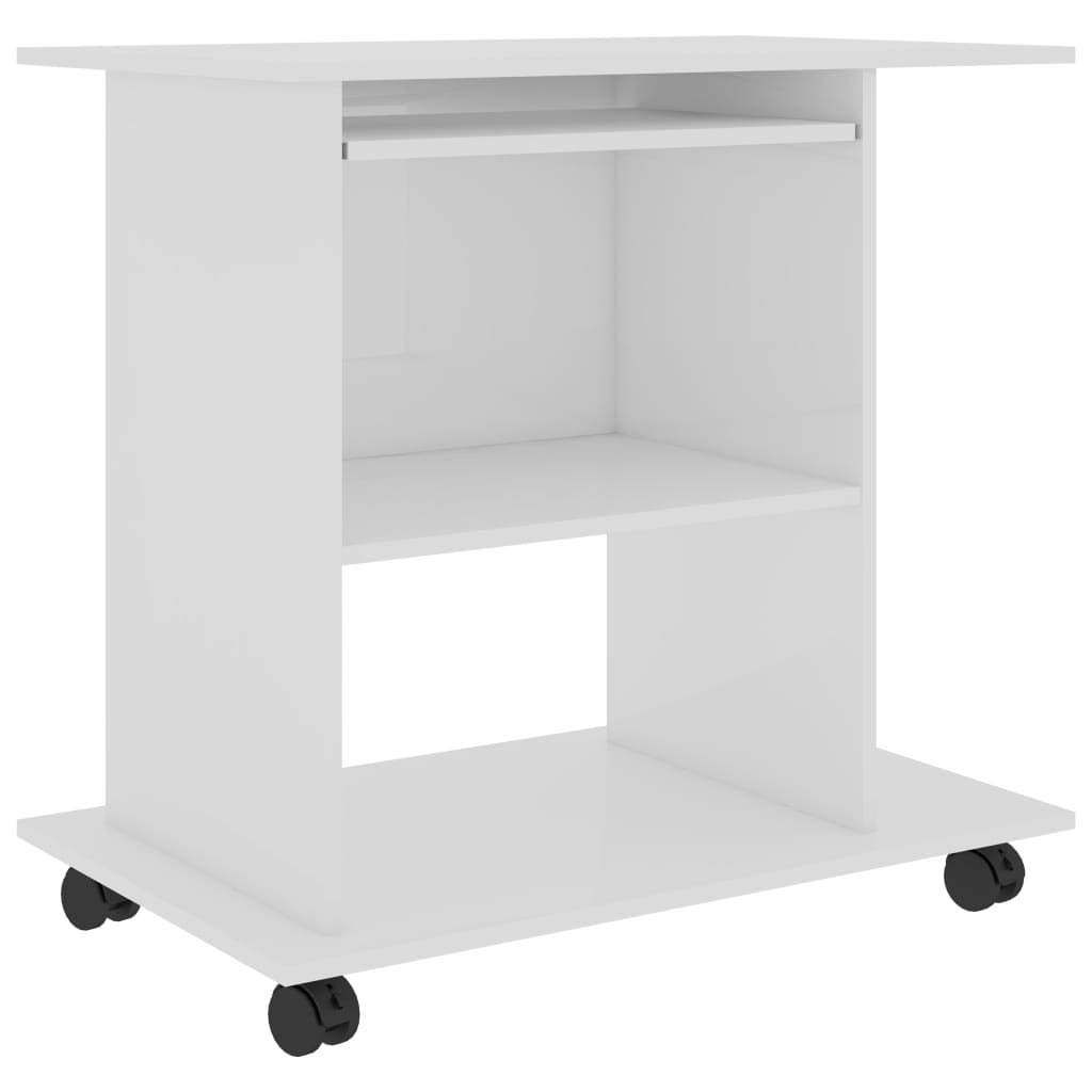 vidaXL Compact Computer Desk with Storage Spaces - High Gloss White Finish - Engineered Wood - Modern Style