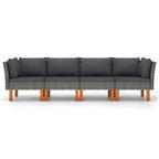 vidaXL Patio Sofa 4-Seater, Outdoor Sofa for Porch Backyard Balcony, Patio Couch with Cushions, Corner Sofa, Farmhouse Modern Style, Gray Poly Rattan