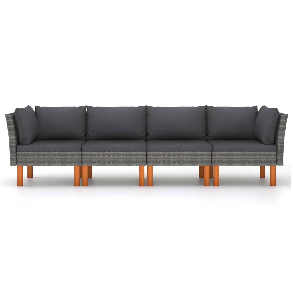 vidaXL Patio Sofa 4-Seater, Outdoor Sofa for Porch Backyard Balcony, Patio Couch with Cushions, Corner Sofa, Farmhouse Modern Style, Gray Poly Rattan