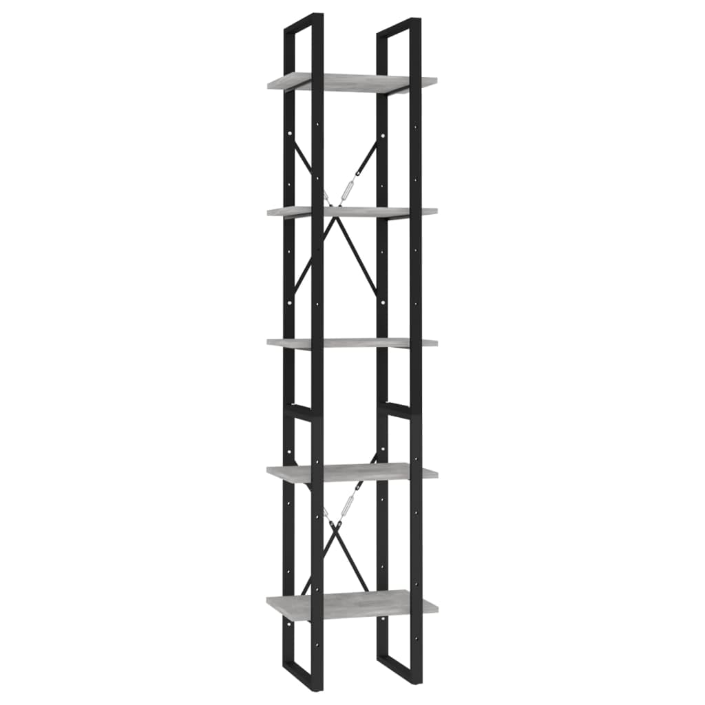 vidaXL Bookshelf Storage Shelf Unit Book Cabinet - Concrete Gray Engineered Wood - 5 Shelves - Freestanding - Modern Industrial Design - Combination High and Low Cabinets -15.7&quot;x11.8&quot;x41.3&quot;/27.6&quot;