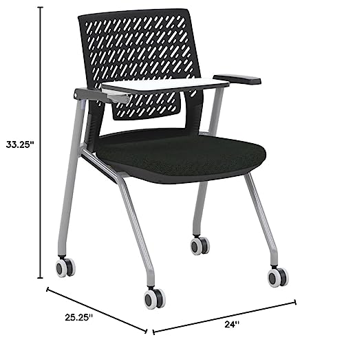 Mayline Thesis Flex Back Training Chairs With Tablet Arm, Set Of 2, Collapsible Personal Work Surface, Nest Or Stack For Easy Storage, Wheeled Base