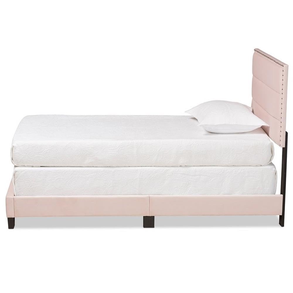 Baxton Studio Tamira Modern and Contemporary Glam Light Pink Velvet Fabric Upholstered Twin Size Panel Bed