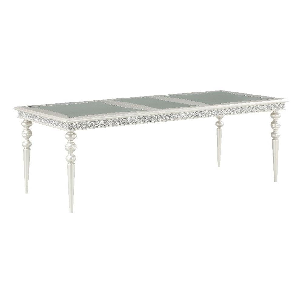 Acme Maverick Rectangular Wooden Dining Table with Leaf in Platinum White