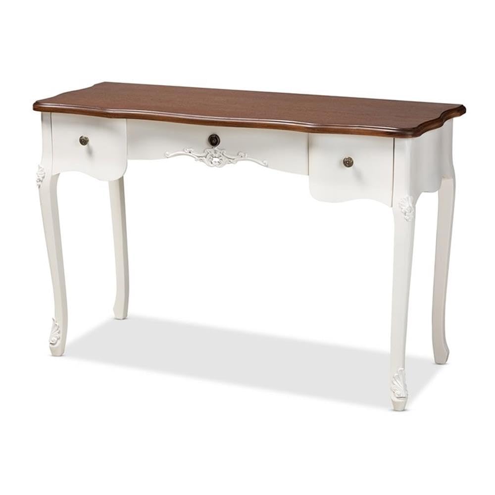 Baxton Studio Sophie Classic Traditional French Country White and Brown Finished Large 3-Drawer Wood Console Table