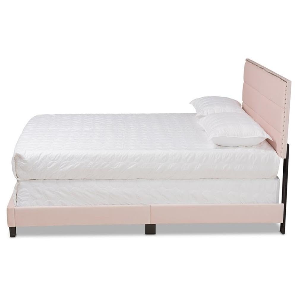 Baxton Studio Tamira Modern and Contemporary Glam Light Pink Velvet Fabric Upholstered Full Size Panel Bed