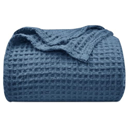 Phf Ultra Soft Waffle Weave Throw Blanket 50'X 60'- Washed Lightweight Breathable Breathable Cozy Woven Blanket - Great For Couch Bed Sofa Home Car - Navy Blue