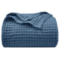 Phf Ultra Soft Waffle Weave Throw Blanket 50'X 60'- Washed Lightweight Breathable Breathable Cozy Woven Blanket - Great For Couch Bed Sofa Home Car - Navy Blue