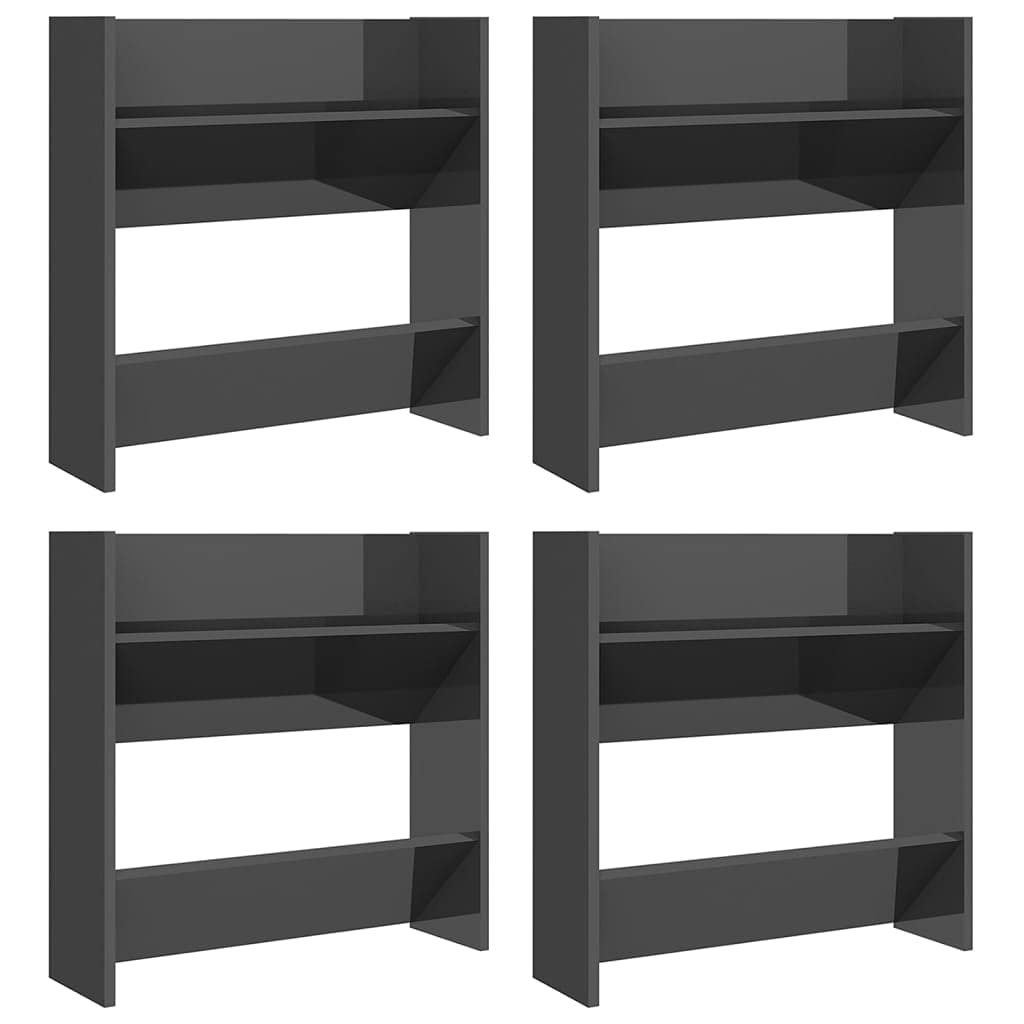 vidaXL Wall Shoe Cabinets 4 pcs High Gloss Gray 23.6"x7.1"x23.6" Engineered Wood