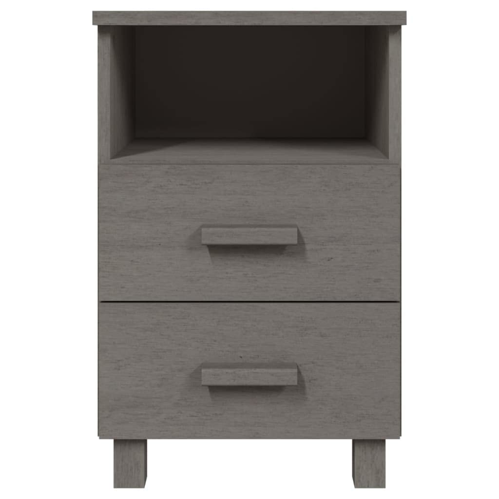 vidaXL HAMAR Bedside Cabinet, Solid Pinewood Side Table, Light Gray - Complete with Two Drawers and Open Shelf for Ample Storage
