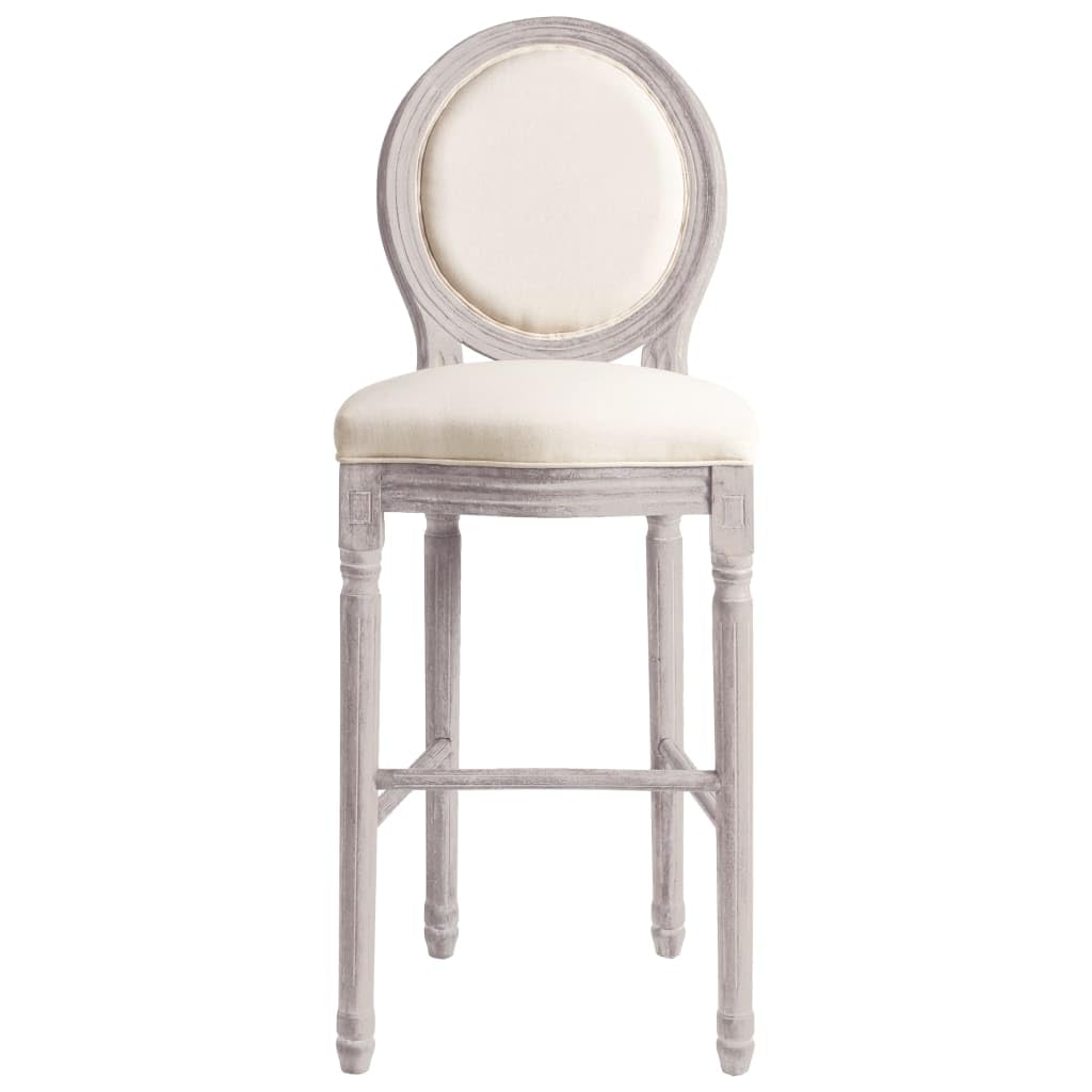 vidaXL Set of 2 Bar Stools in White Linen, Solid Wood Frame, Antique Baroque Design, Generously Padded Seats, Easy Assembly, Classic Kitchen or Dining Room Furniture