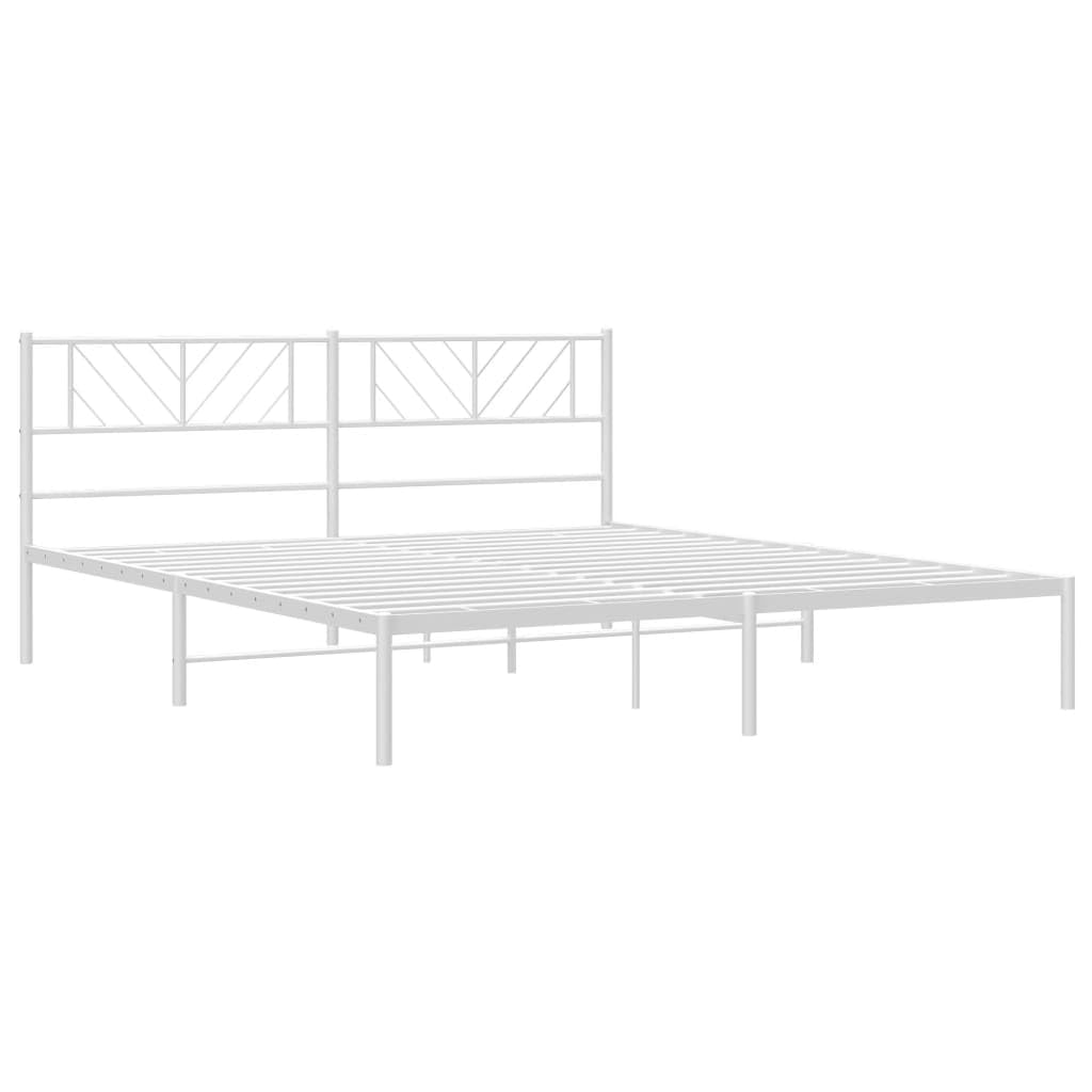 vidaXL California King Metal Bed Frame with Headboard and Stable Slats, Under Bed Storage Space, Sturdy Steel Construction and Easy Assembly, Minimalist Style, White, 12'' High, Without Mattress