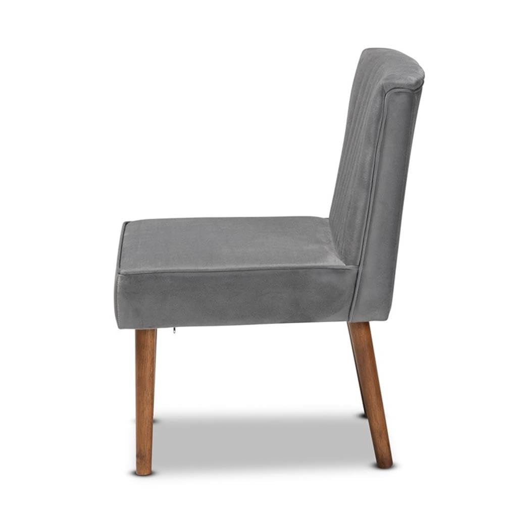 Baxton Studio Alvis Mid-Century Modern Grey Velvet Upholstered and Walnut Brown Finished Wood Dining Chair