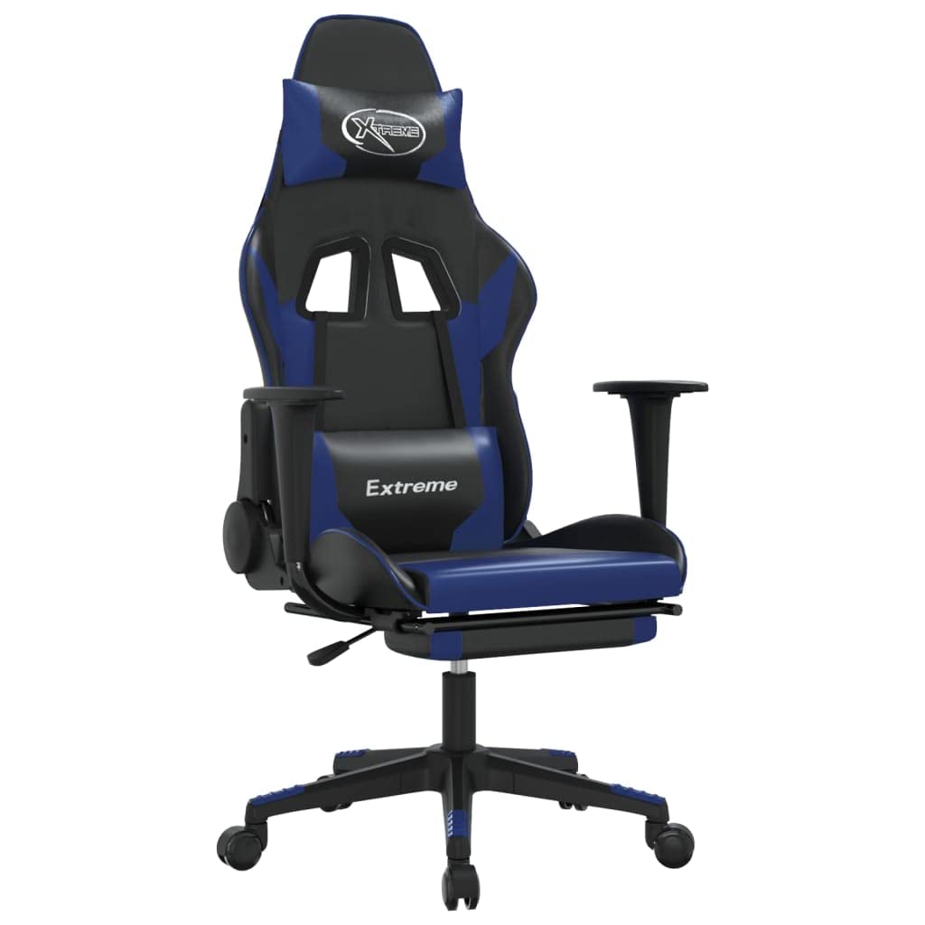 vidaXL Adjustable Gaming Chair with Footrest, Faux Leather, Black and Blue - Swivel Design, Durable Construction, Luxurious Look, Ultimate Comfort for Gamers