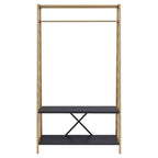 Acme Pahor Trapezoid Metal Hall Tree With 2 Tier Shelves In Gold And Black