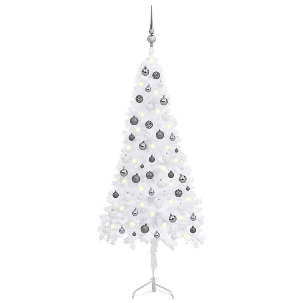 vidaXL Corner Artificial Christmas Tree LEDs&Ball Set Accessory Ornament Display Festival Holiday Party Home Xmas Decoration White PVC