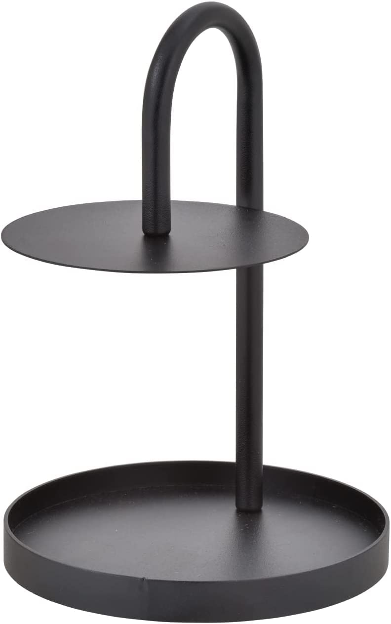 Indian Decor 51305 Round Tabletop 2Tier Black Steel Jewelry Organizer, Durable Attractive Jewelry Storage Rack, Desktop Tray Fo