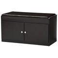 Baxton Studio Margaret Modern & Contemporary Wood 2-Door Shoe Cabinet with Faux Leather Seating Bench, Dark Brown