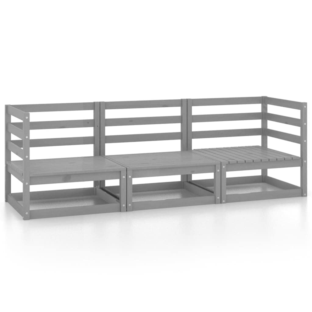 vidaXL Solid Pinewood Patio 3-Seater Sofa Garden Outdoor Lawn Yard Terrace Balcony Wooden Sectional Middle Sofa Seat Seating Furniture Gray