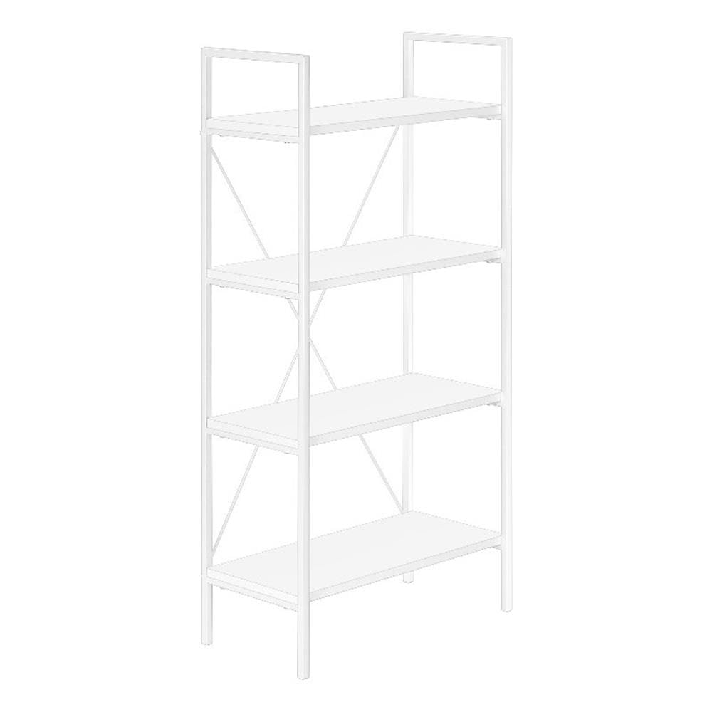 Monarch Specialties I 7801 Bookshelf, Bookcase, 4 Tier, 48' H, Office, Bedroom, Metal, Laminate, White, Contemporary, Modern
