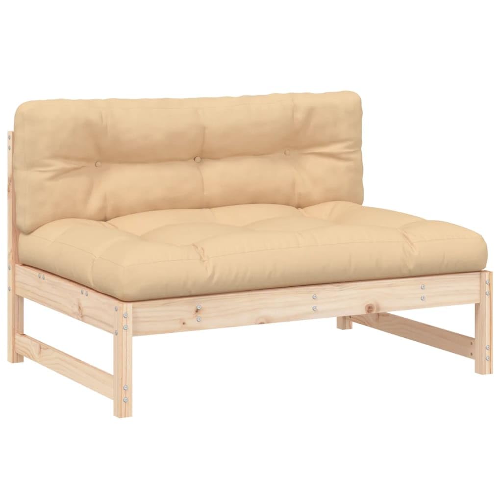 vidaXL Middle Sofa in Solid Pine Wood - Modular Design for Outdoor Living, Comfort Cushions Included, 120x80 cm - Brown