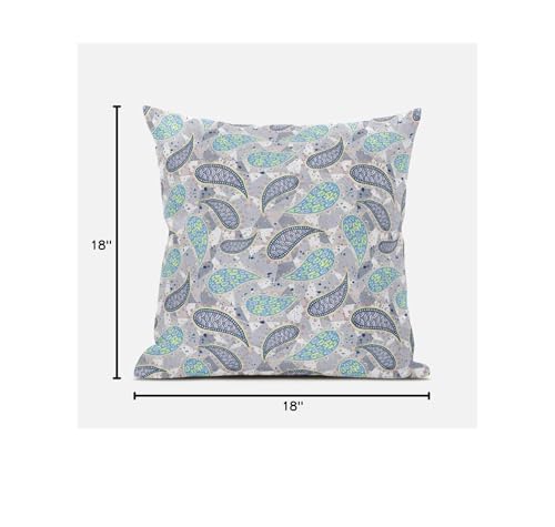 HomeRoots Cream Grey 18â€ Gray Green Boho Paisley Zippered Suede Throw Pillow