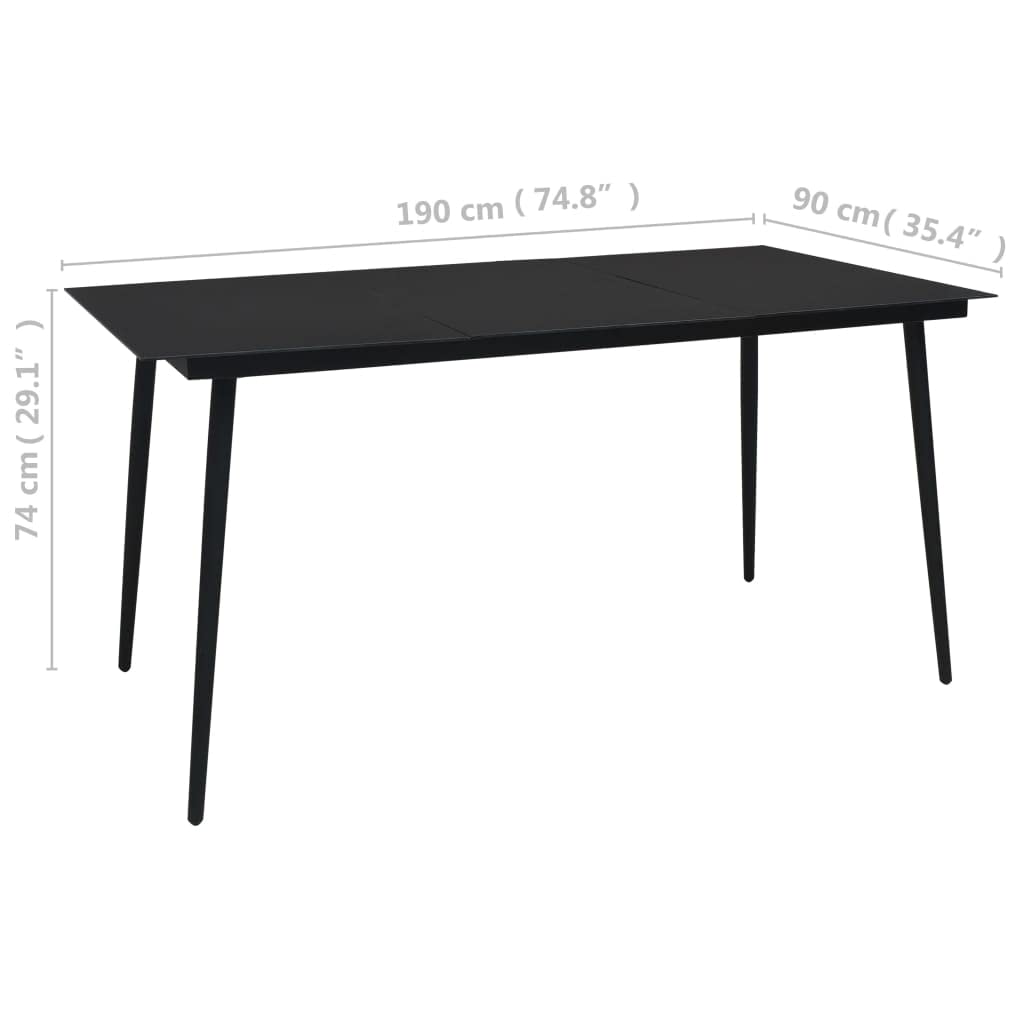 vidaXL Industrial-Style Patio Dining Table - Glass and Black Powder-Coated Steel, Rectangular, for Garden, Outdoor or Dining Room Use, 74.8&quot;x35.4&quot;x29.1&quot;