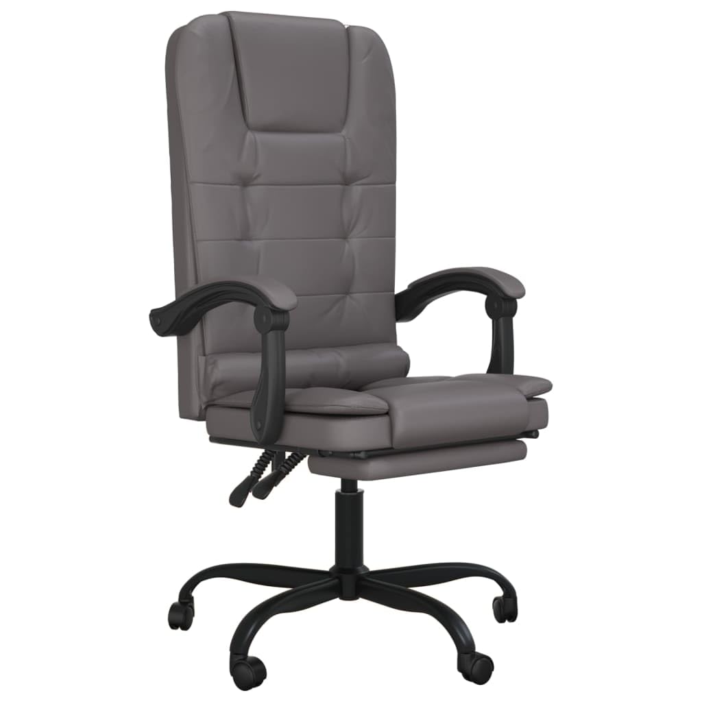 vidaXL Massage Reclining Office Chair with Adjustable Height and Backrest in Gray Faux Leather Upholstery, Comfortable and Durab