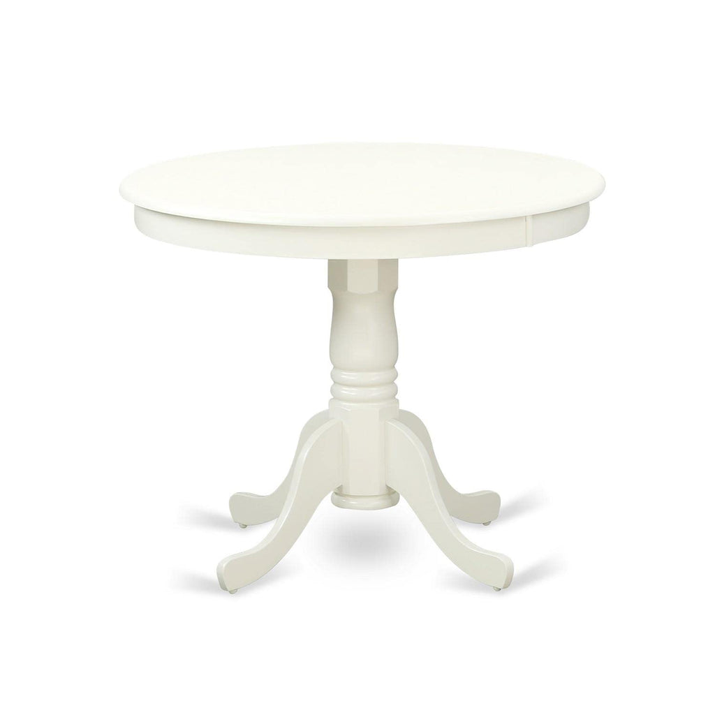 East West Furniture Andr3-Lwh-07 Antique 3 Piece Modern Set Contains A Round Kitchen Table With Pedestal And 2 Gray Fabric Parsons Dining Chairs, 36X36 Inch, Linen White
