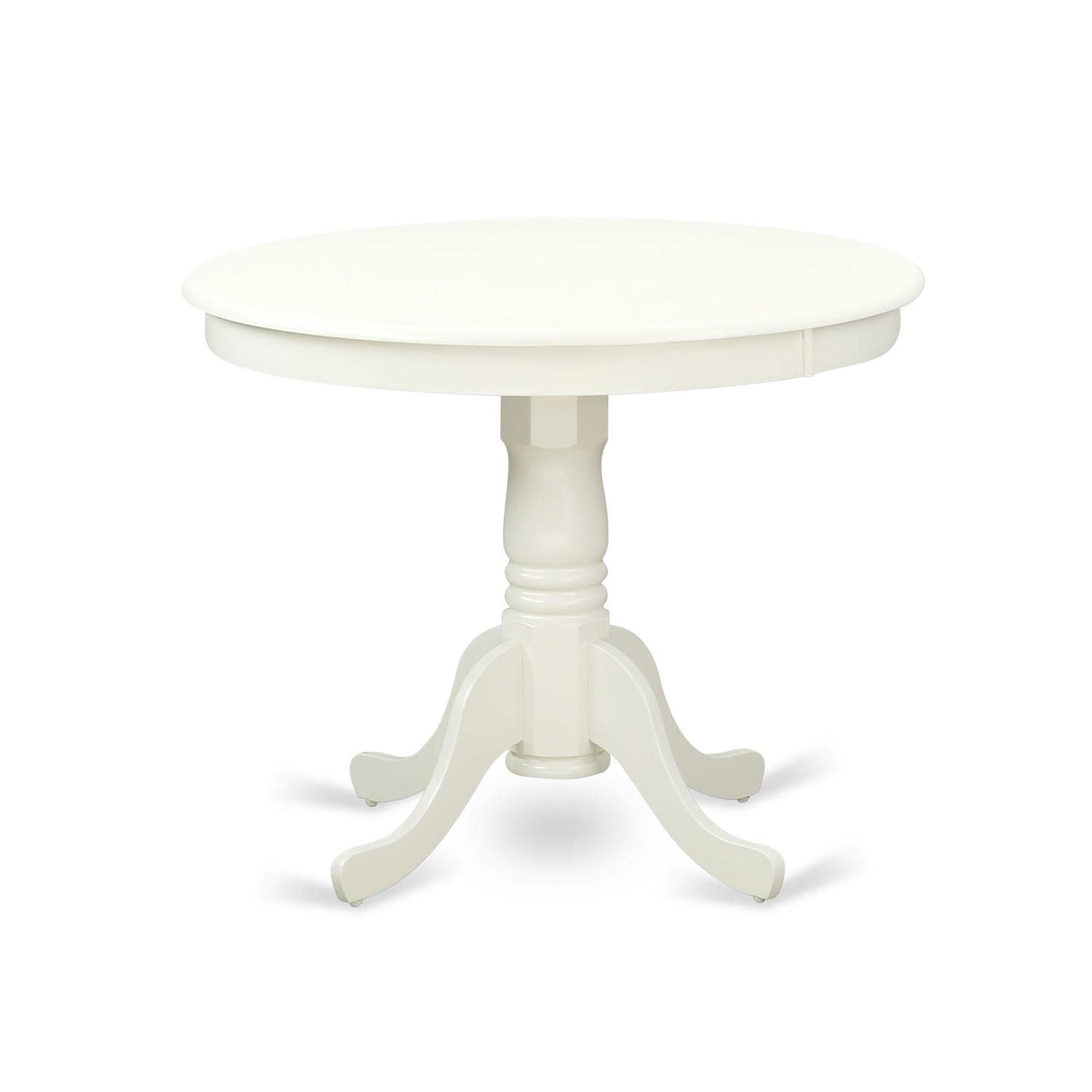 East West Furniture Andr3-Lwh-07 Antique 3 Piece Modern Set Contains A Round Kitchen Table With Pedestal And 2 Gray Fabric Parsons Dining Chairs, 36X36 Inch, Linen White