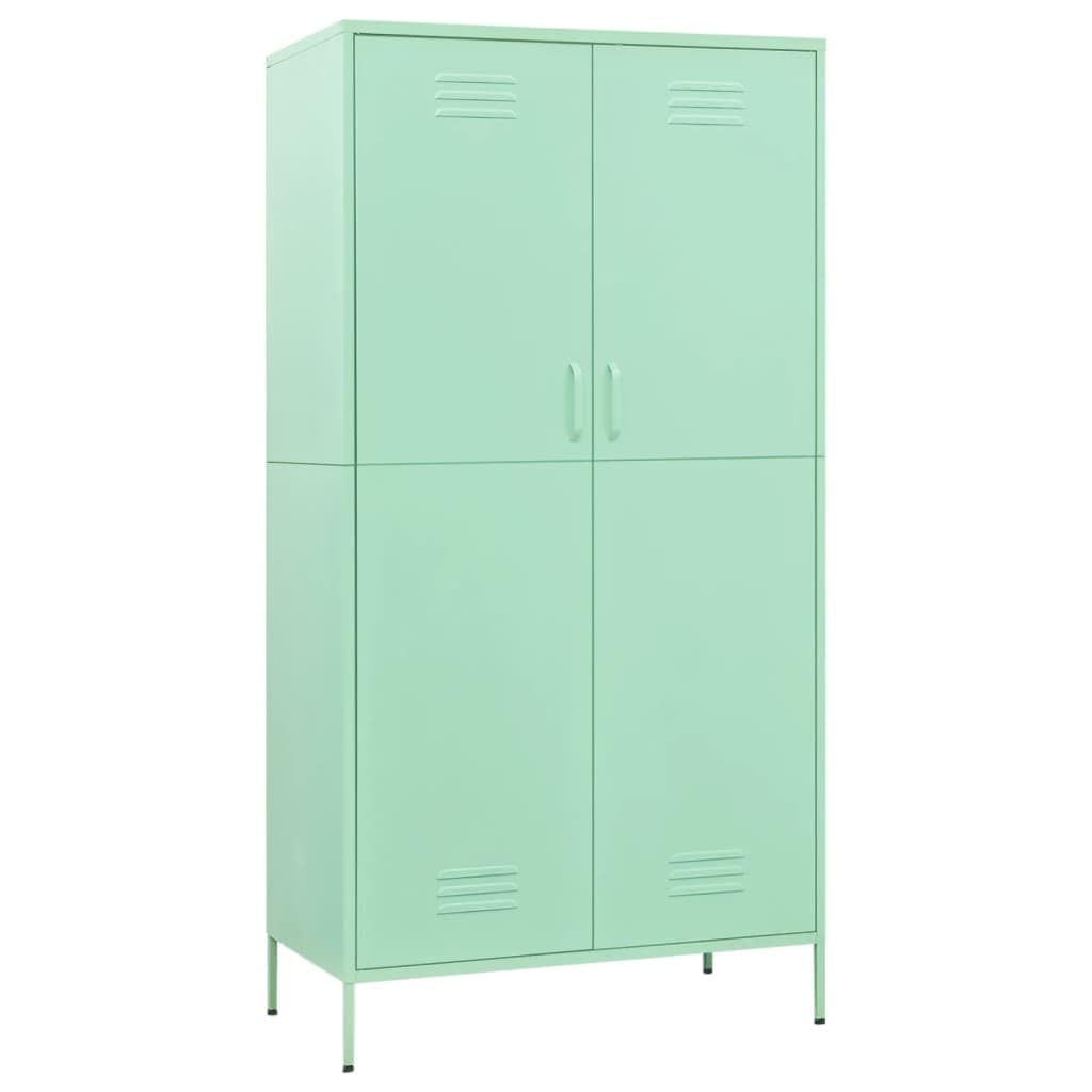 vidaXL Steel Wardrobe - Adjustable Mint Green Storage Cabinet with 4 Shelves, Hanging Rod and Stability Levelers - Durable Industrial Style Clothing Cabinet - Size: 35.4&quot;x19.7&quot;x70.9&quot;