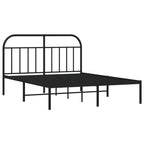 vidaXL Black Metal Bed Frame with Headboard - 53.9"x74.8", Traditional Powder-Coated Steel Construction, with Metal Slats and Center Legs, Extra Under-Bed Storage Space