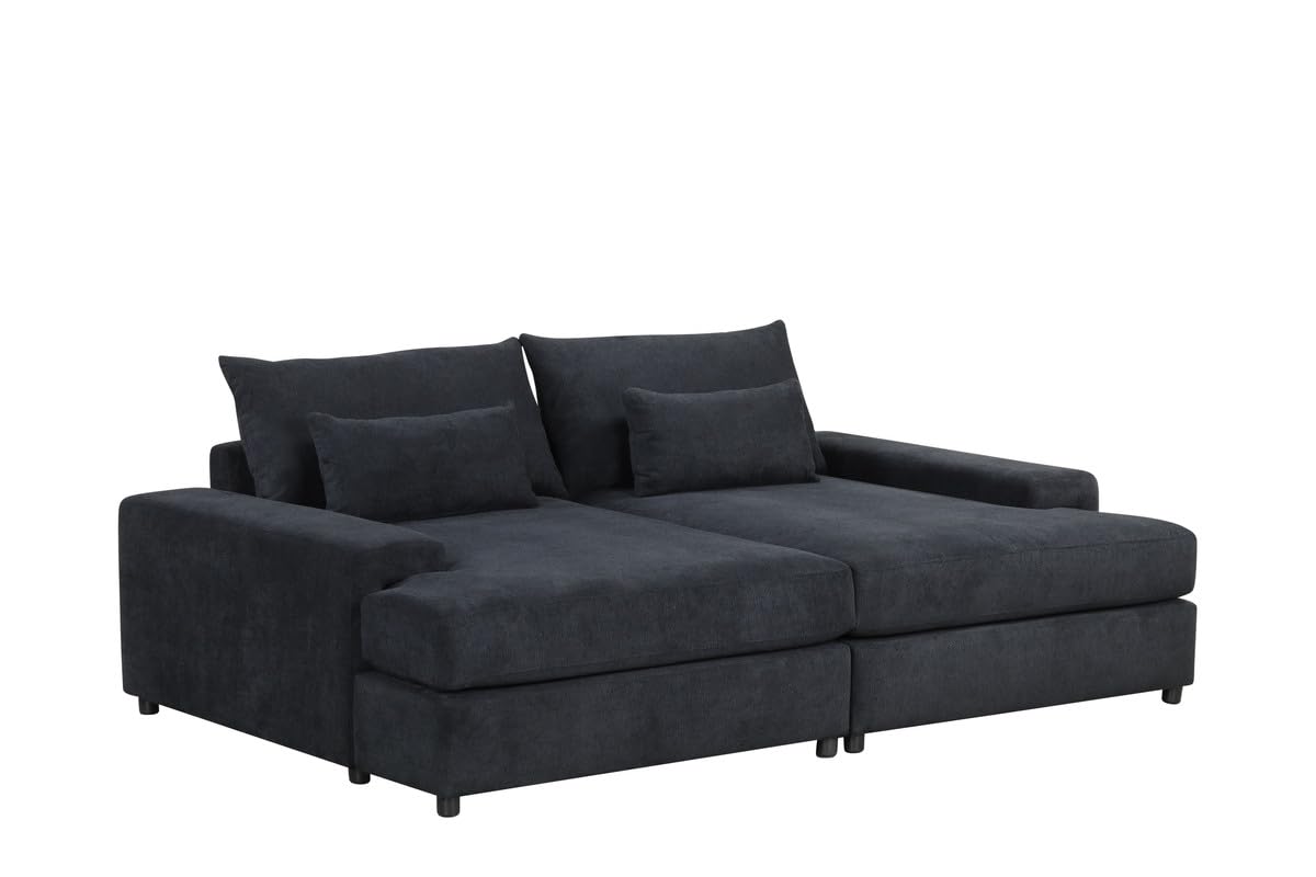 Lilola Home Jaylee Black Fabric 88" Wide Oversized Double Chaise Sleeper Sofa