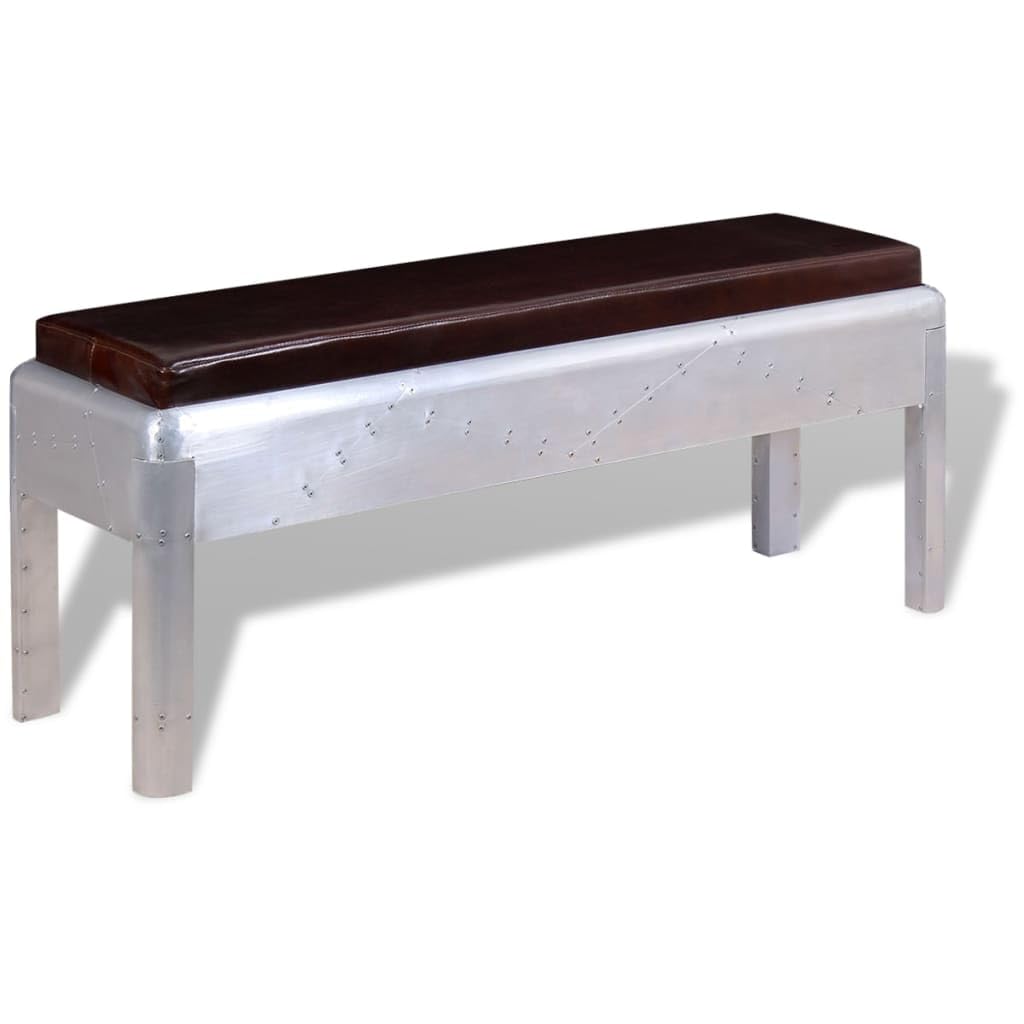 vidaXL Aviator Bench - Iconic Style with Genuine Goat Leather Upholstery and Polished Aluminum Base, Perfect for Hallway, Living Room, or Dining Room