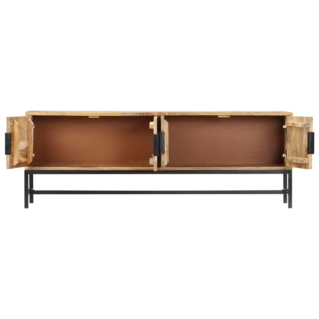 vidaXL Solid Wood Mango TV Cabinet - Industrial Style Entertainment Unit with Powder Coated Steel Legs, Ample Storage