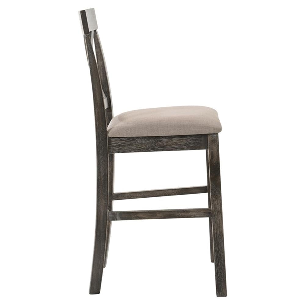 Acme Martha II Counter Height Chair in Tan Linen and Weathered Gray (Set of 2)
