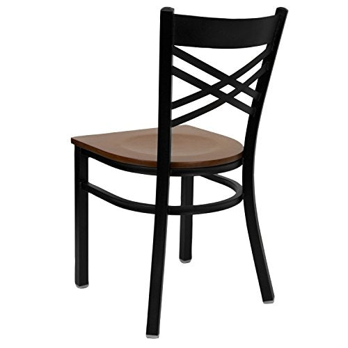 Flash Furniture Hercules Series Black ''X'' Back Metal Restaurant Chair - Cherry Wood Seat