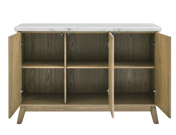 Steve Silver Furniture Vida Top Burnished Blonde, Mid-Century Modern, Unique Marble Veining, Ash Veneers, Soft-Close Doors Server, Brown