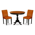 East West Furniture Amab3-Bch-61 3 Piece Modern Dining Table Set Contains A Round Kitchen Table With Pedestal And 2 Baked Bean Faux Leather Parson Dining Chairs, 36X36 Inch, Black & Cherry