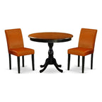 East West Furniture Amab3-Bch-61 3 Piece Modern Dining Table Set Contains A Round Kitchen Table With Pedestal And 2 Baked Bean Faux Leather Parson Dining Chairs, 36X36 Inch, Black & Cherry
