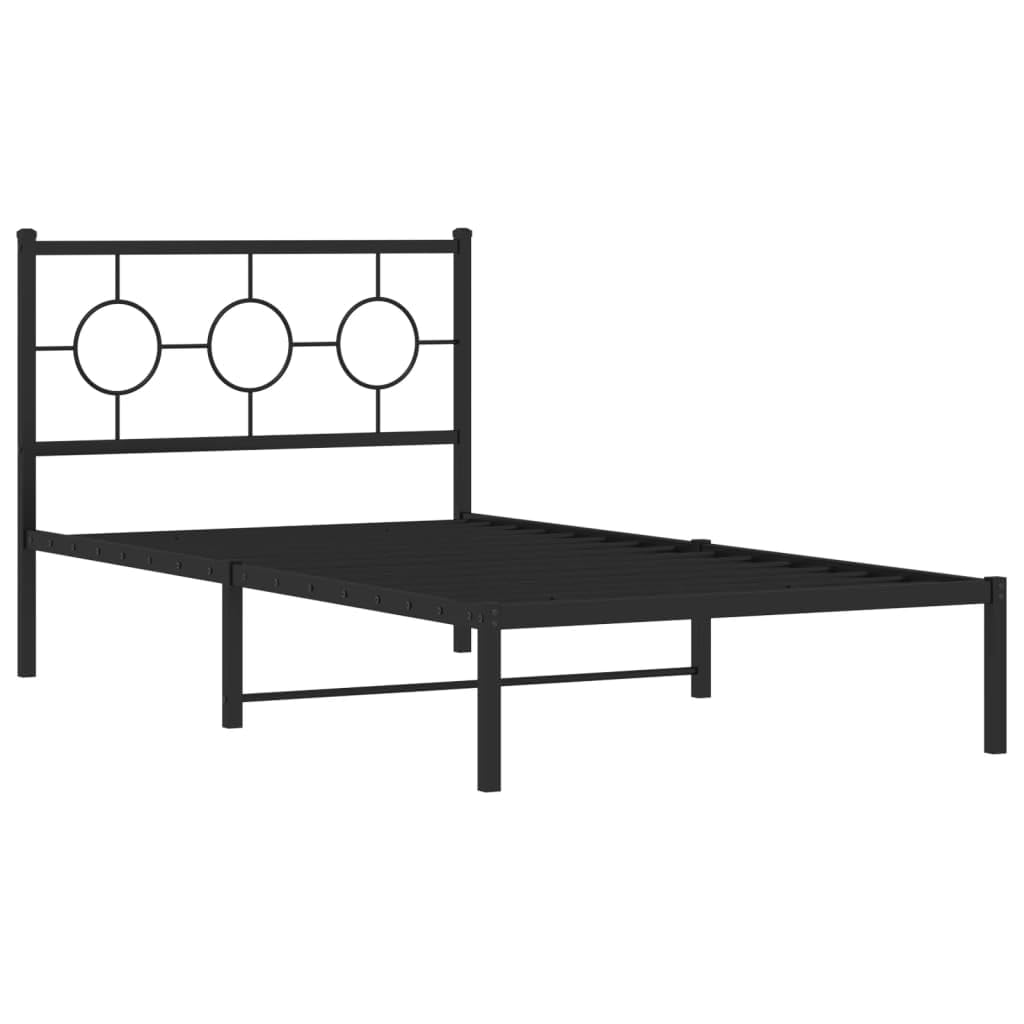 vidaXL Metal Single Bed Frame with Headboard - Black, Powder-Coated Steel, Space-Saving Platform Bed for Bedroom, Breathable Slats, Easy Assembly, 81.5"x41.3"x35.8"