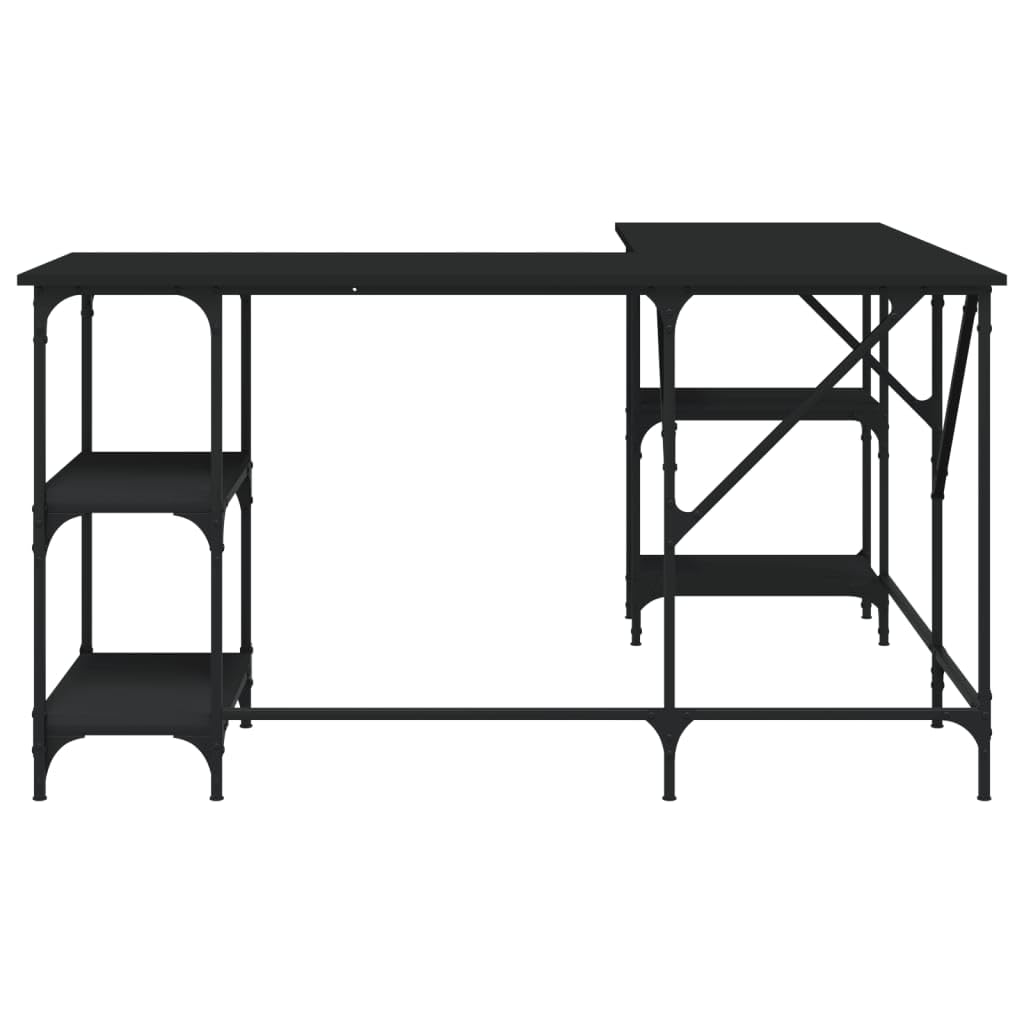 vidaXL Desk Storage L-Shape Computer Table with Shelves Black Engineered Wood