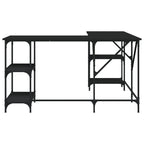 vidaXL Desk Storage L-Shape Computer Table with Shelves Black Engineered Wood